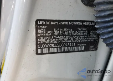 2014 BMW X3 xDrive28I z USA, uszkodzony, nr VIN 5UXWX9C53E0D18141